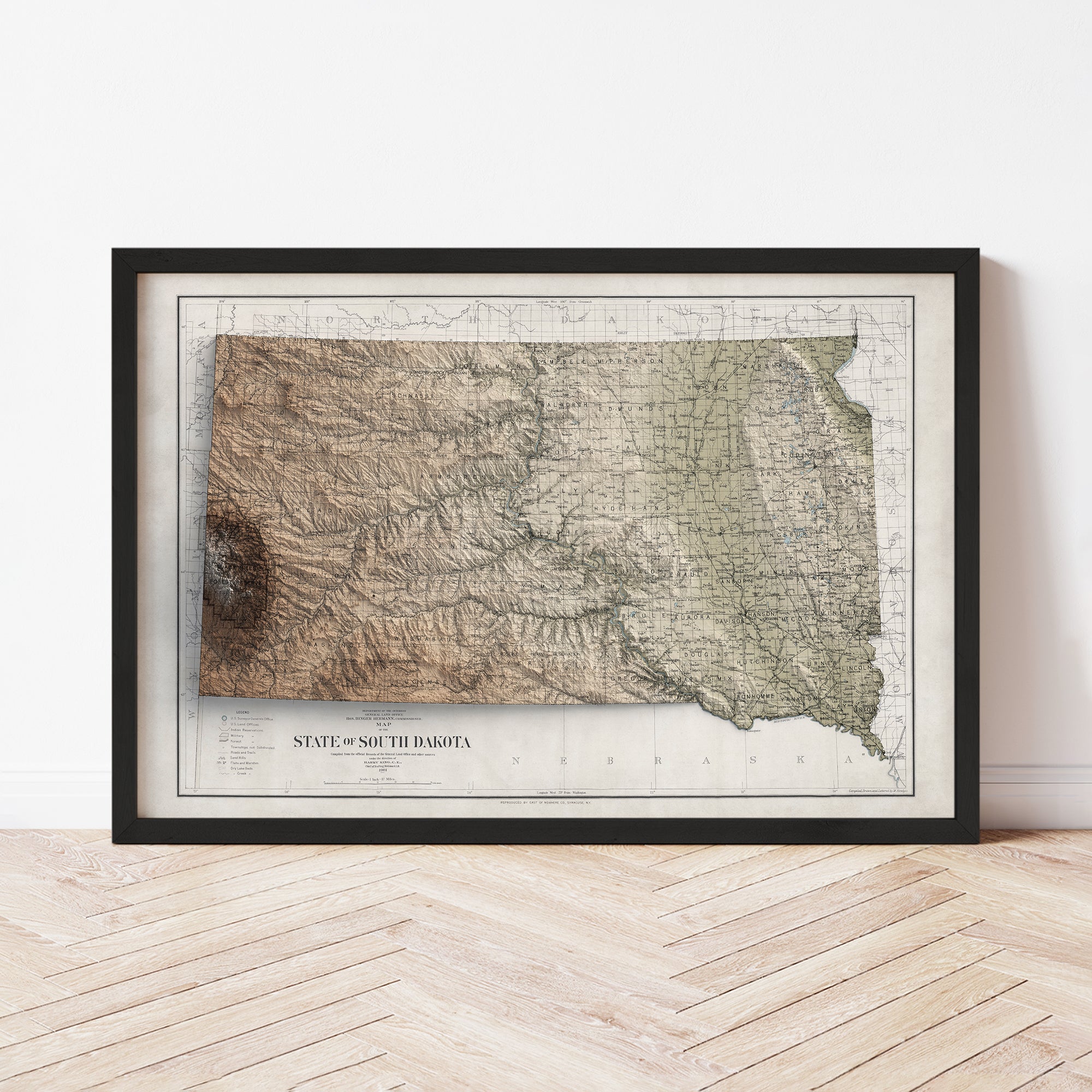 South Dakota - Vintage Shaded Relief Map (1901)