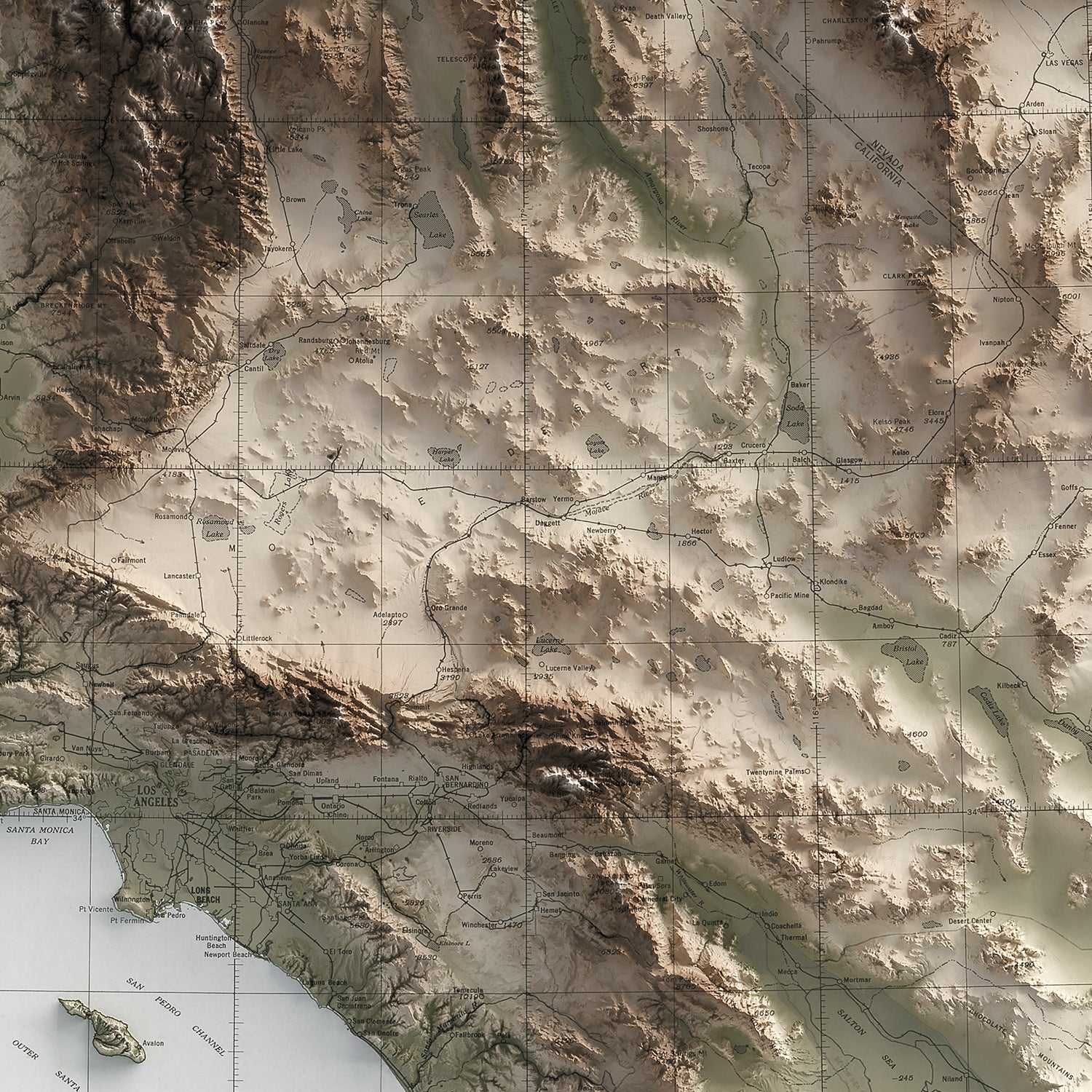 Southern California and Surrounding Region - Vintage Shaded Relief Map (1941)