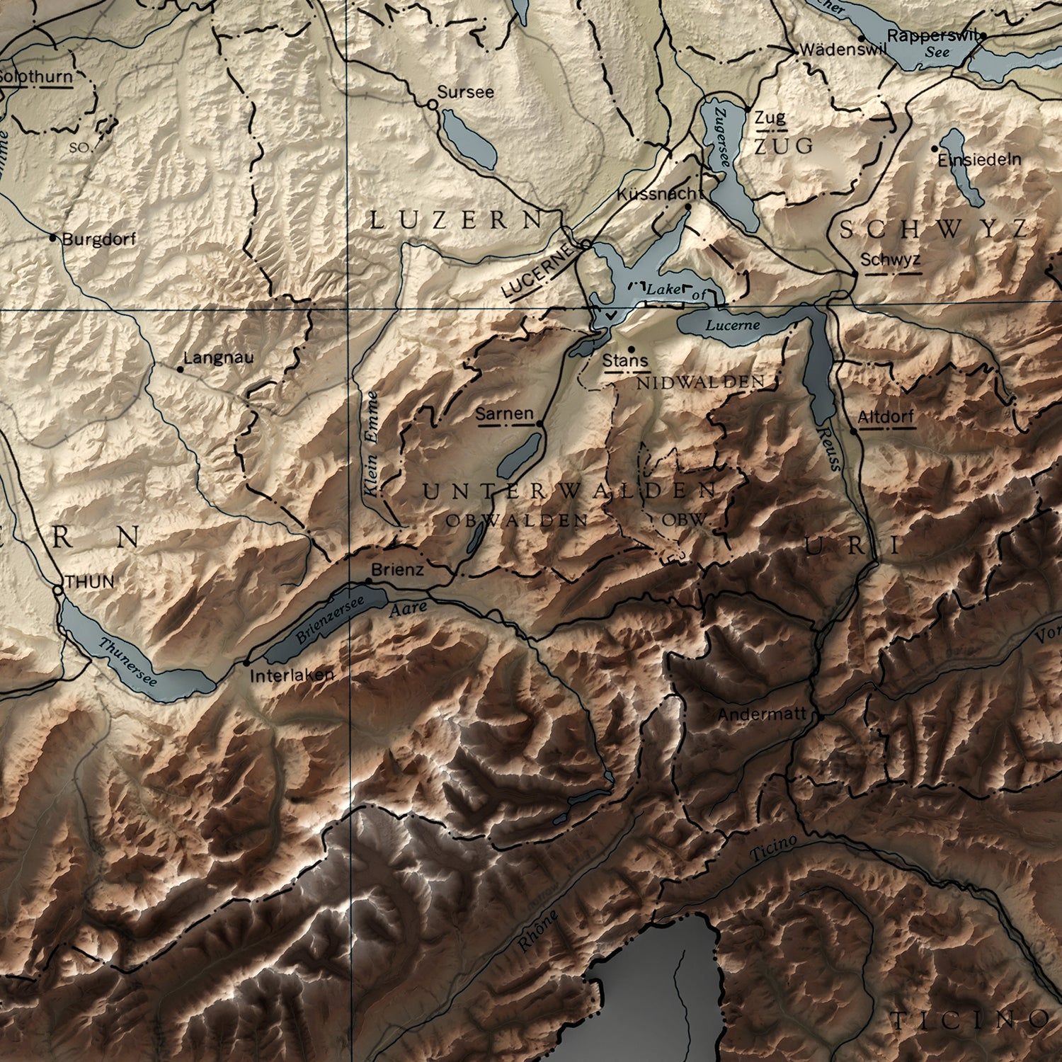 Switzerland - Vintage Shaded Relief Map (1961)