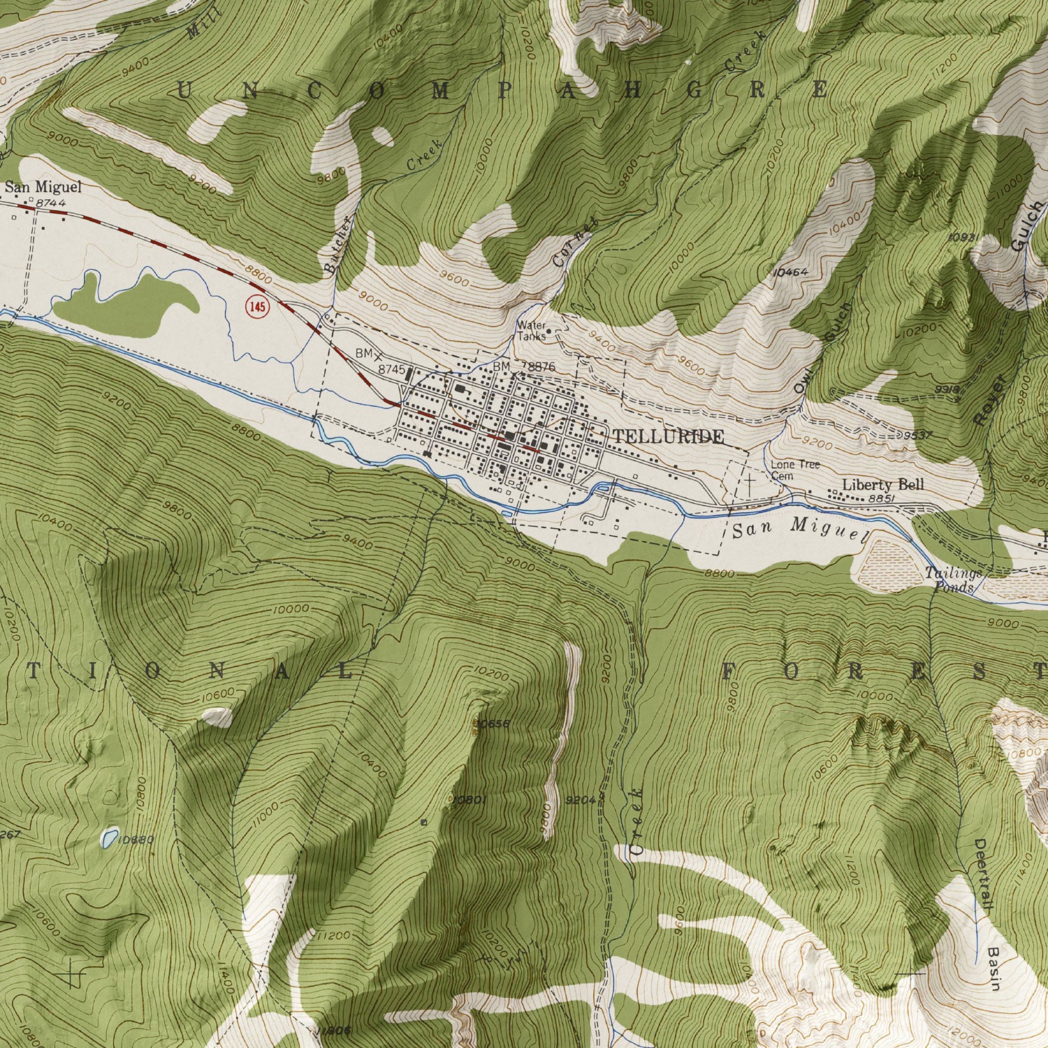 Telluride - Vintage Shaded Relief Map (1954)