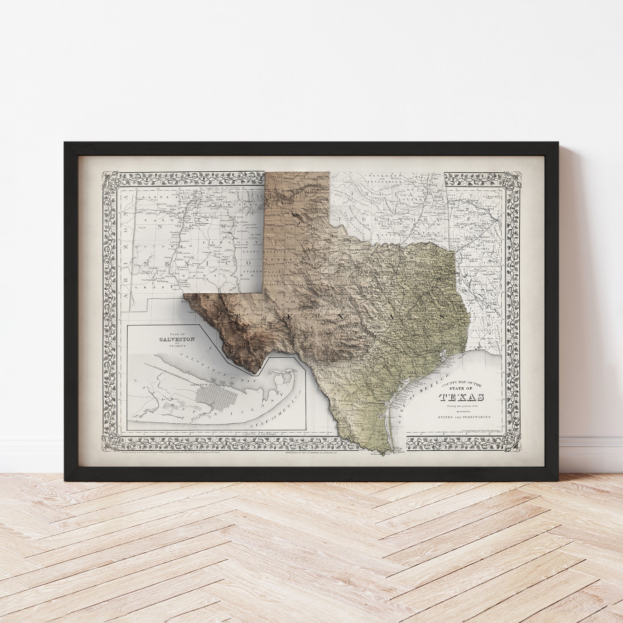 Texas - Vintage Shaded Relief Map (1880)