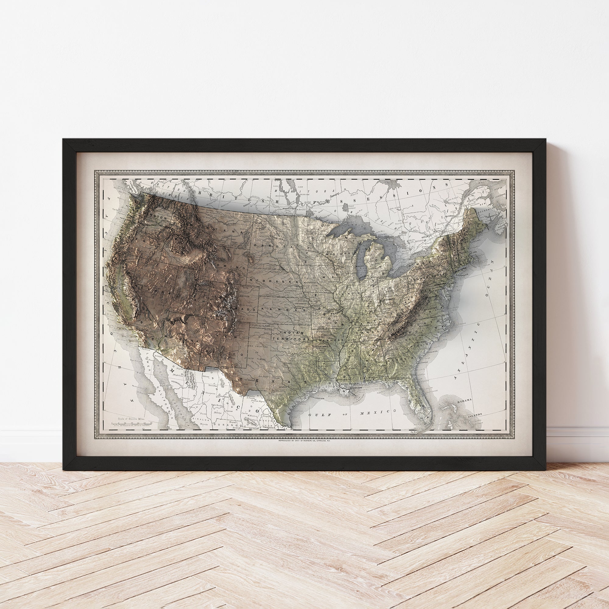 United States - Vintage Shaded Relief Map (1889)
