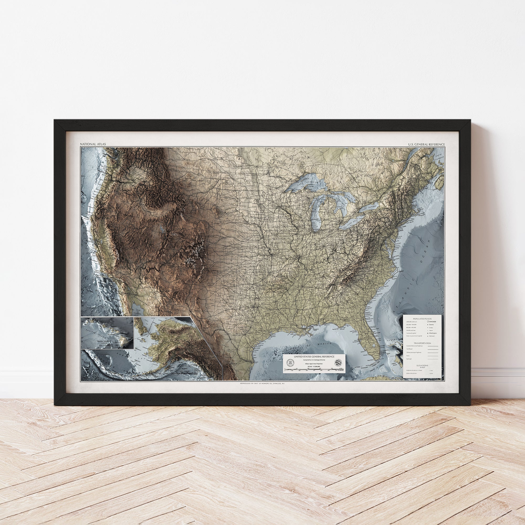 United States - Vintage Shaded Relief Map (1970)