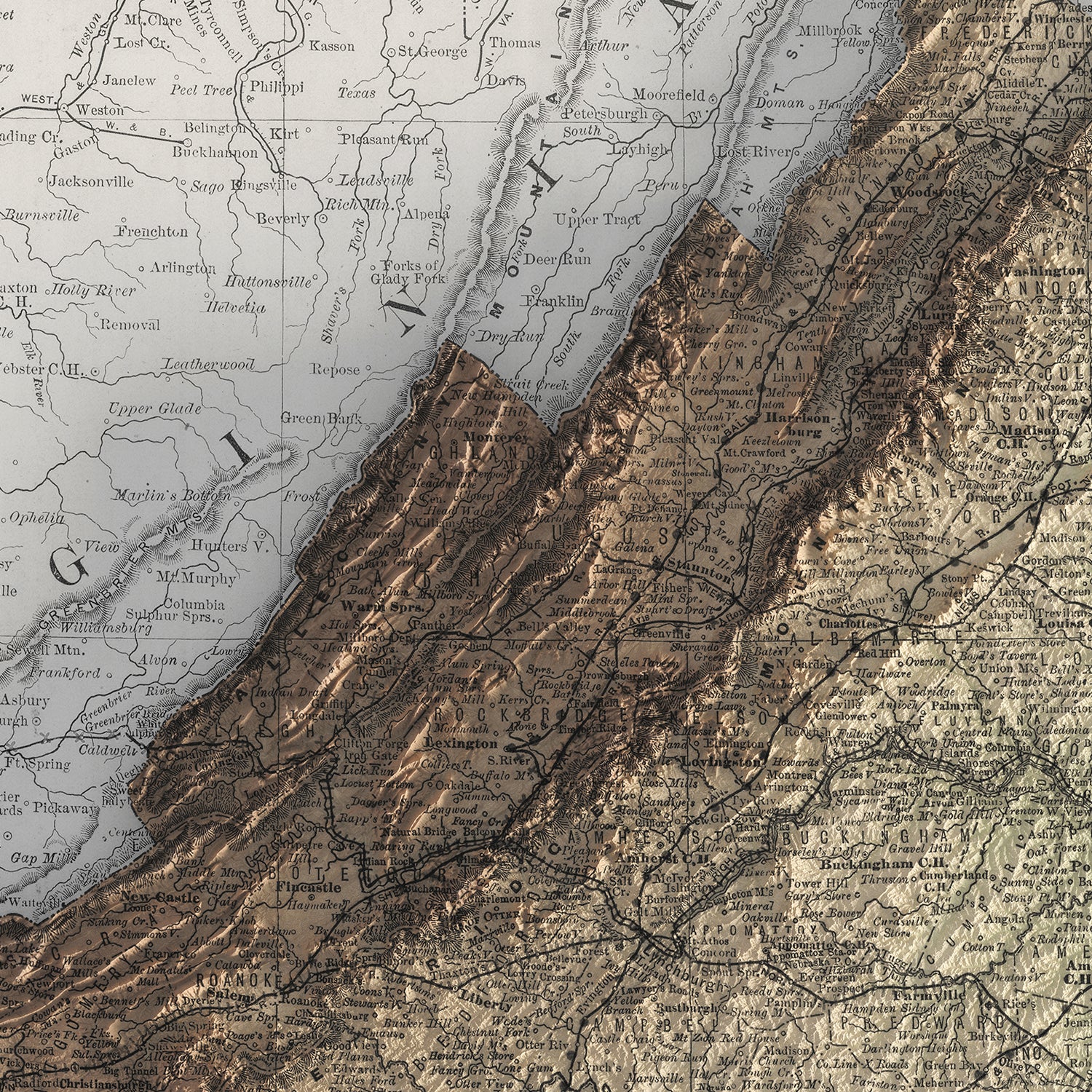 Virginia - Vintage Shaded Relief Map (1889)