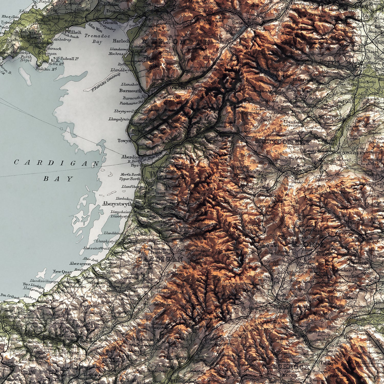 Wales - Vintage Shaded Relief Map (1922)
