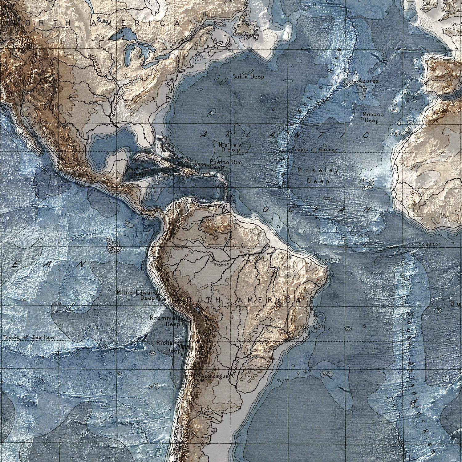 World - Vintage Shaded Relief Map (1922)