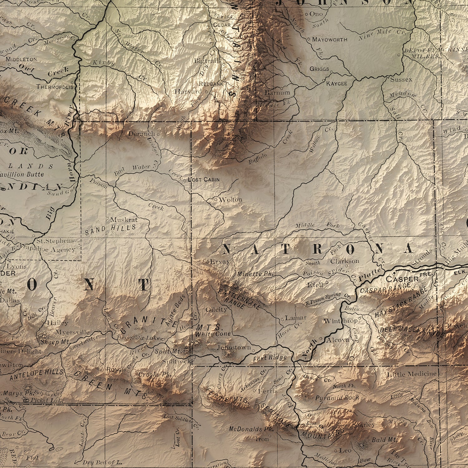 Wyoming - Vintage Shaded Relief Map (1901)