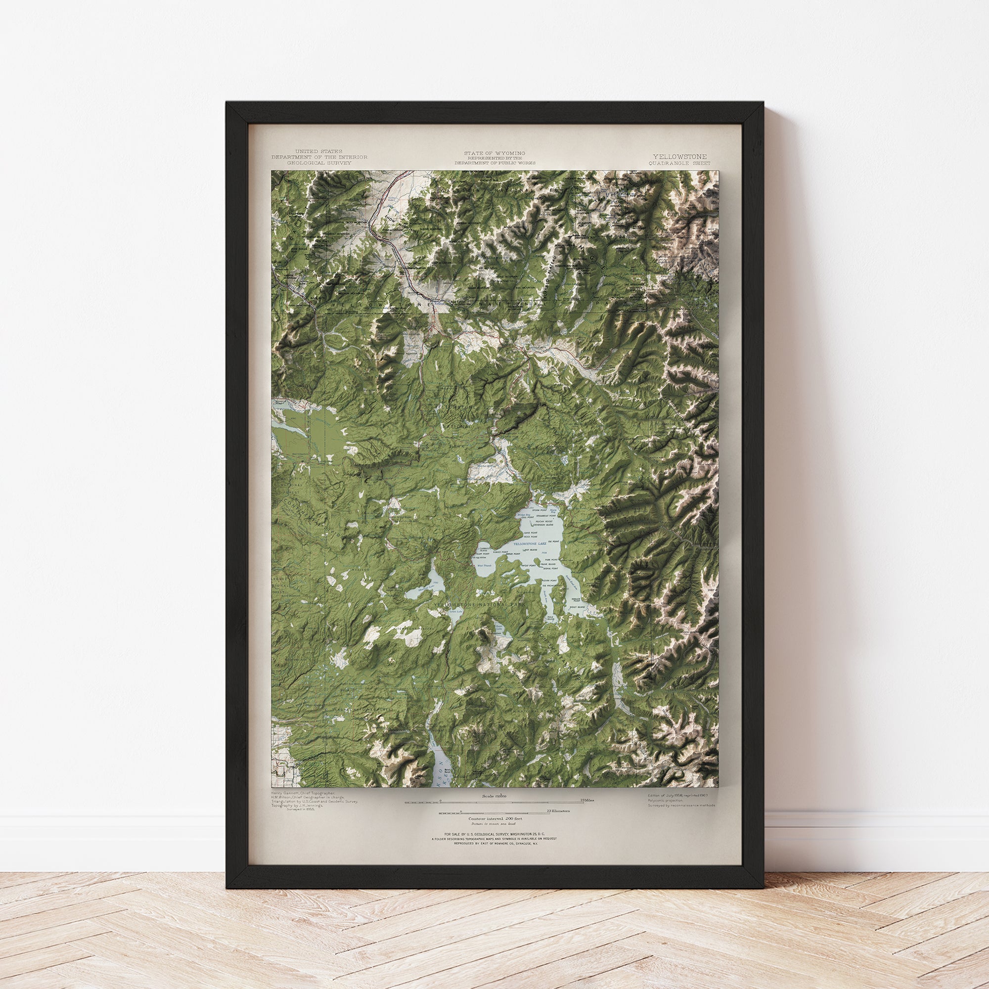 Yellowstone - Vintage Shaded Relief Map (1958)