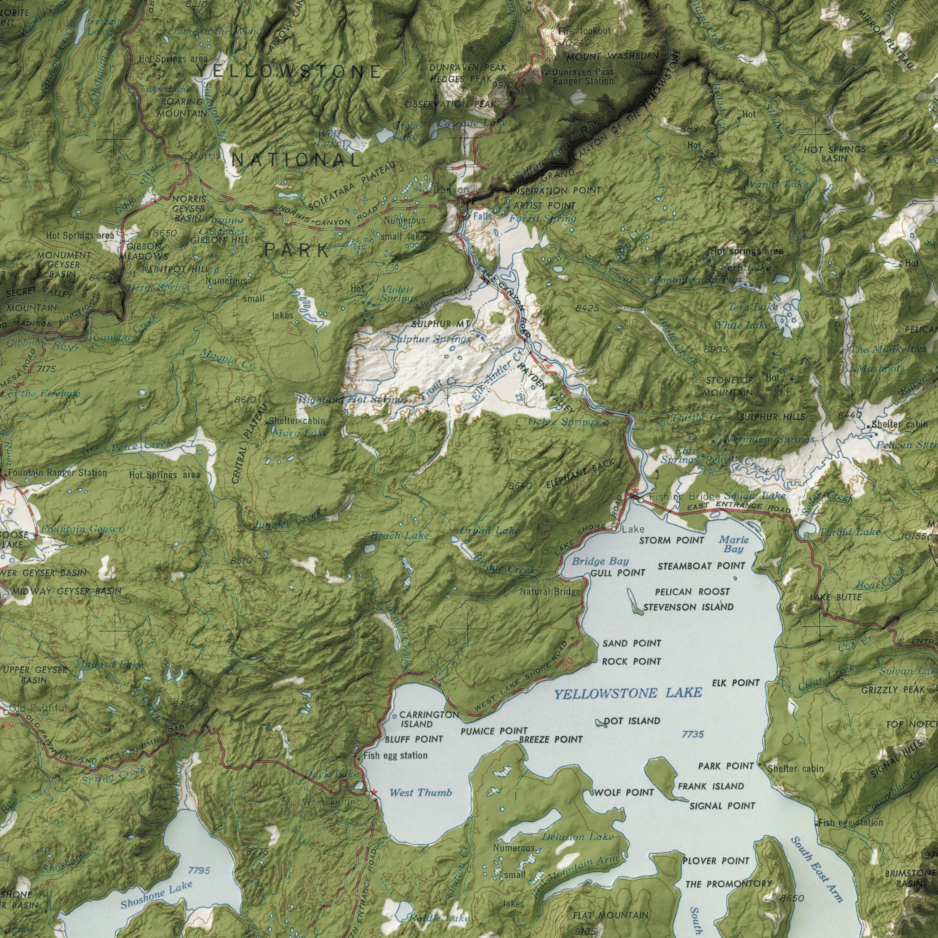 Yellowstone - Vintage Shaded Relief Map (1958)