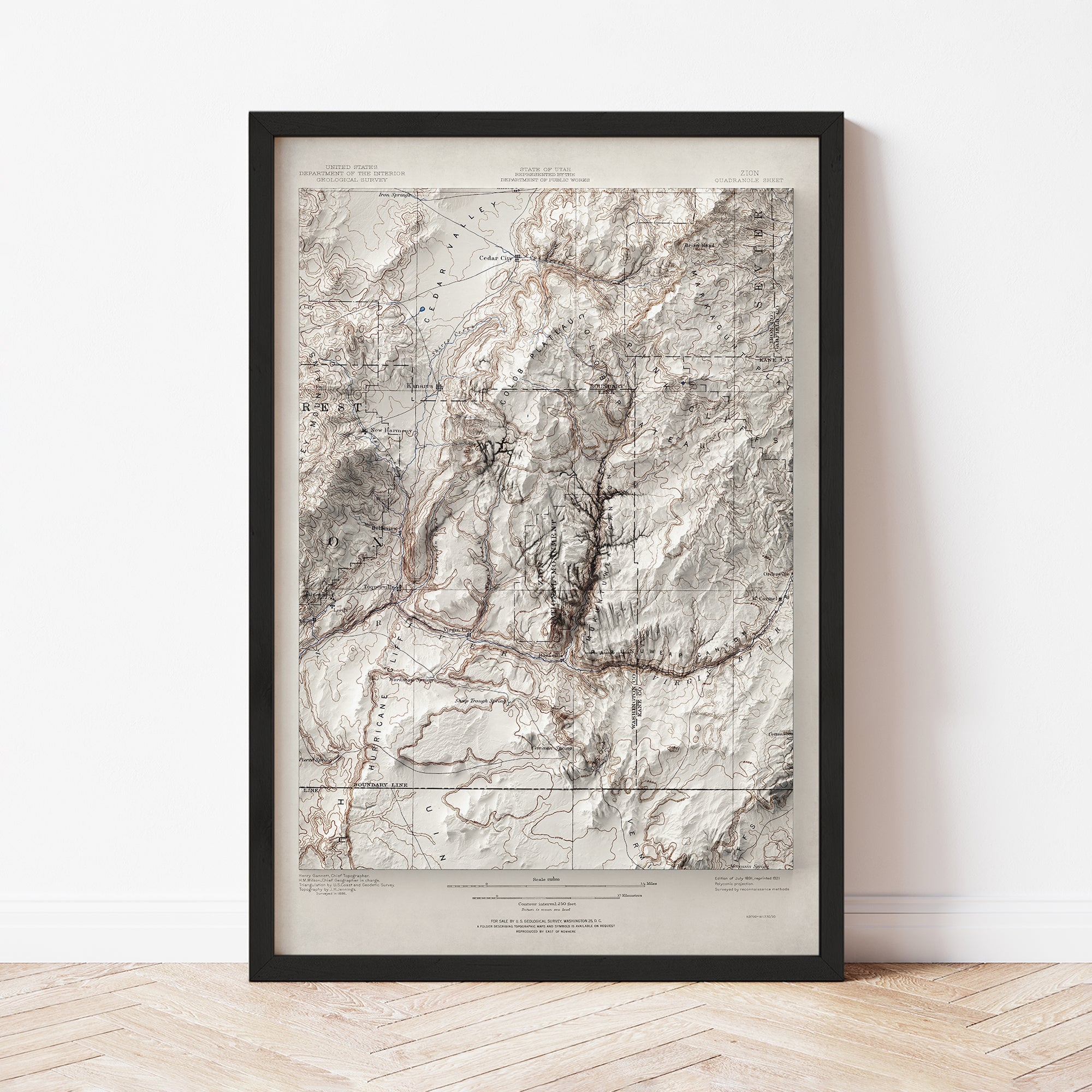 Zion National Park, UT - Vintage Shaded Relief Map (1891)