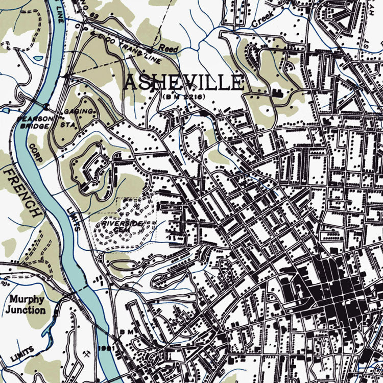 Asheville, NC - 1936 Physical Map