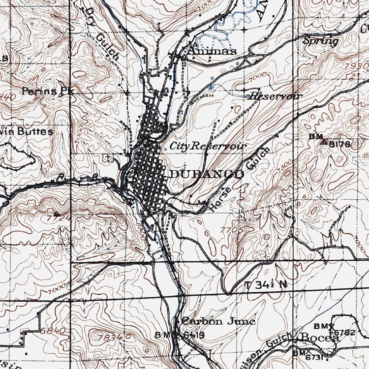 Durango, CO - 1924 Topographic Map