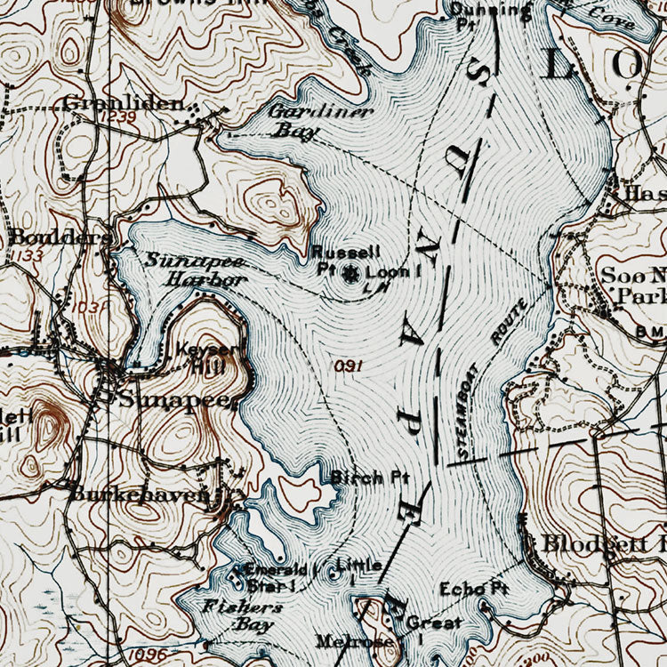Lake Sunapee, NH - 1905 Topographic Map